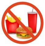 Vector illustration. Fast food danger label (colored).